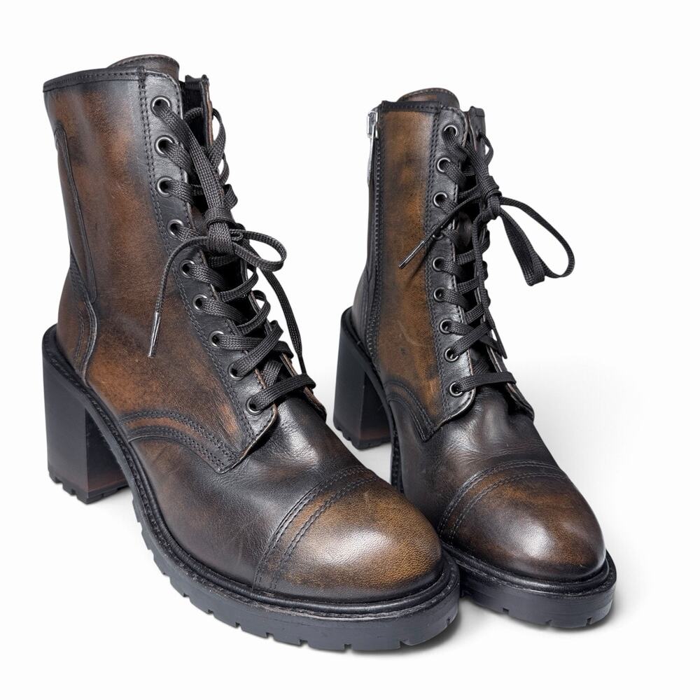 Thursday Rebel Boot Womens Sz 9.5 Black Coffee Brown Leather Combat Boots Chunky